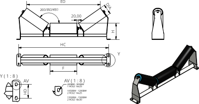 Y ( 1 : 8 ) AV ( 1 : 8 ) Y AV 20,00 20/35/45 H F 400BW - 900BW 1 HOLE 14x25 1050BW - 1200BW 2 HOLE 14x25 1350BW - 1500BW 2 HOLE 18x30 DIA. ED HC HD