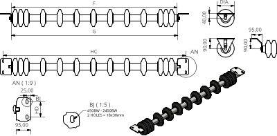AN ( 1:9 ) BJ ( 1:5 ) AN BJ F HC DIA. HD 450BW - 2400BW 2 HOLES = 18x30mm G 40,00 90,00 25,00 95,00 95,00 90,00
